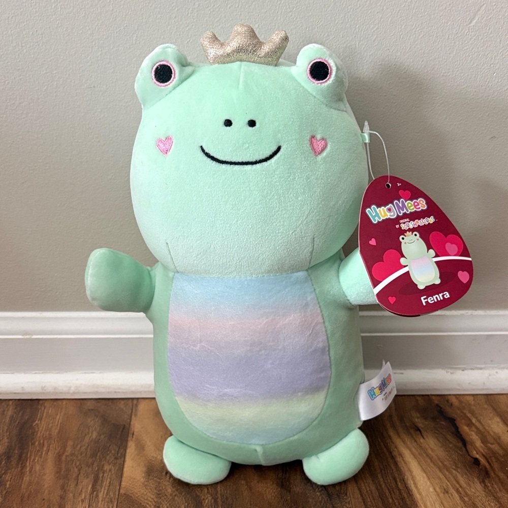 🆕 Squishmallows HugMees - Light Green Frog with Gold Crown - Ferna 2023 Ed.